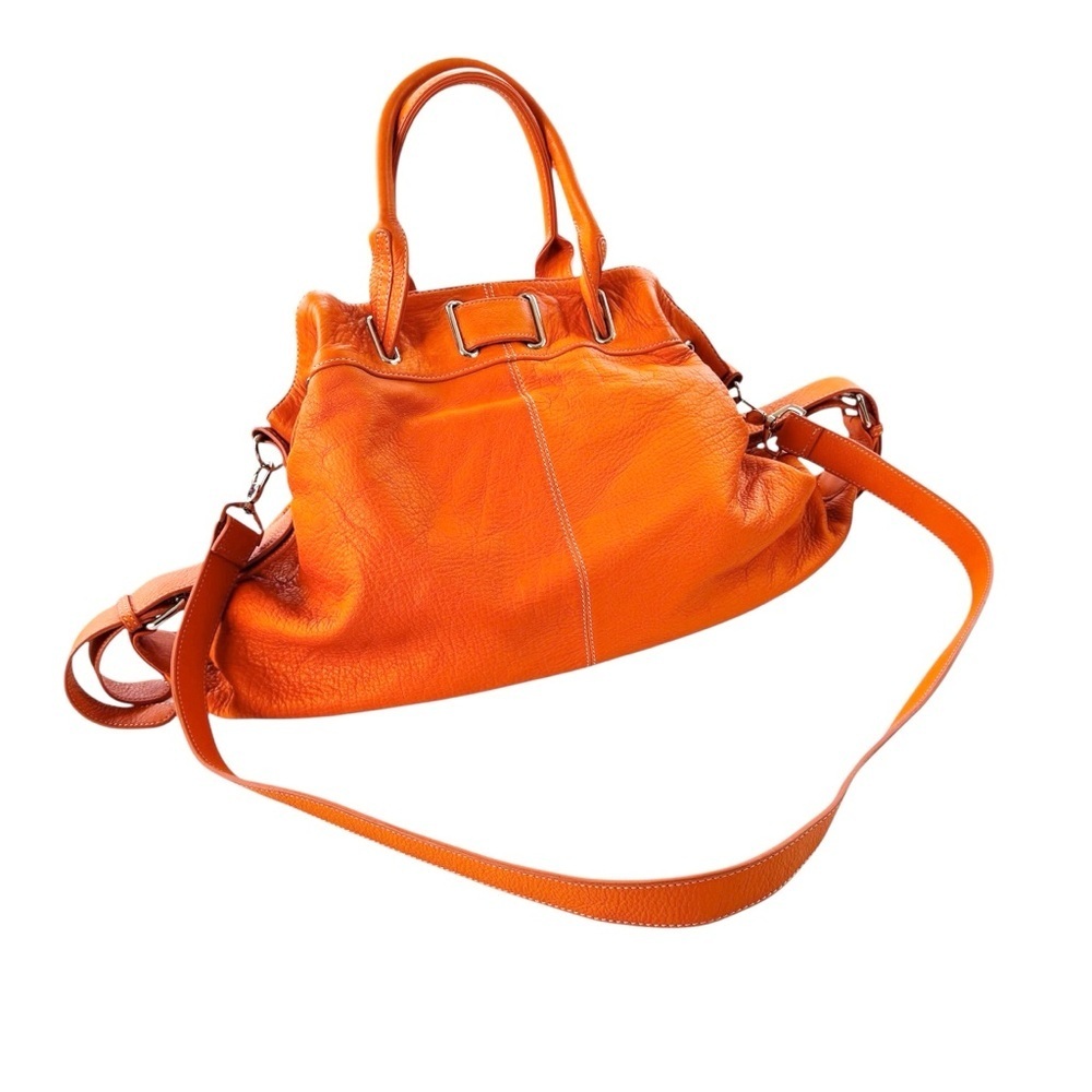 Barr + Barr Leather Large Orange Pebbled Slouchy Crossbody Satchel Bag Tote - Picture 4 of 16